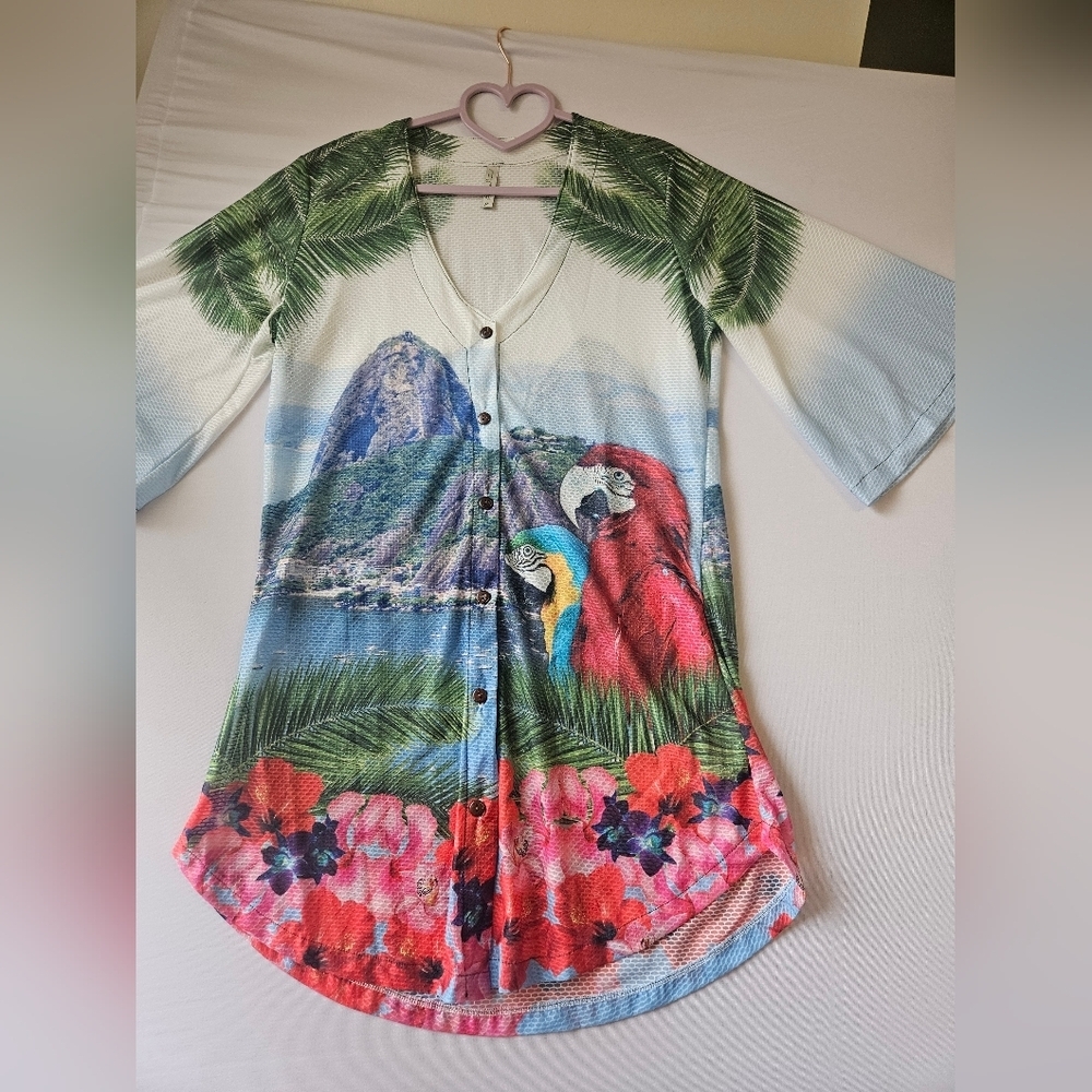Energia Natural -Size S Tropical Print Button-Up Women's Top